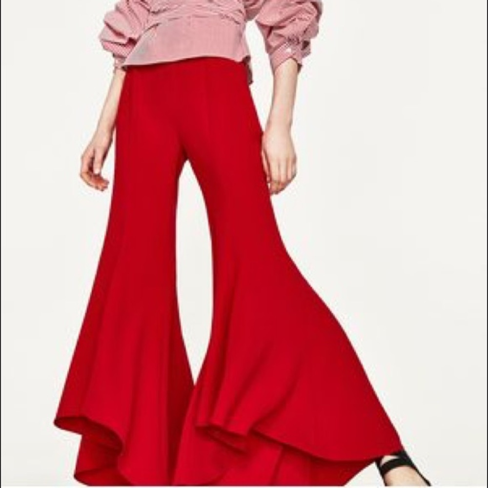 Red flare pants